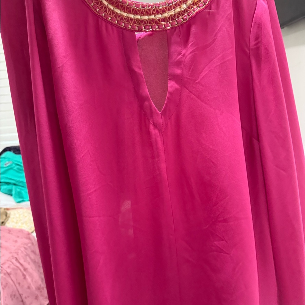 bebe Fuchsia Blouse with Gold Detailing